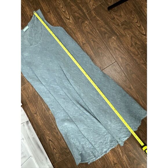 CP SHADES TEAL HATCHED 100% LINEN SLEEVELESS LIGHT AIRY LAGENLOOK MIDI DRESS S - Picture 14 of 16